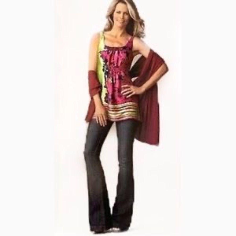 CAbi Cosmo 100% Silk Floral Sleeveless Tunic‎ Top Sz S